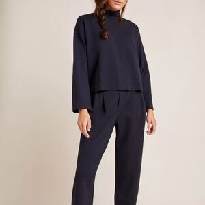 Anthro x Stateside Navy Ponte Lounge Set Mock Neck Pullover + Ella Pants M USA